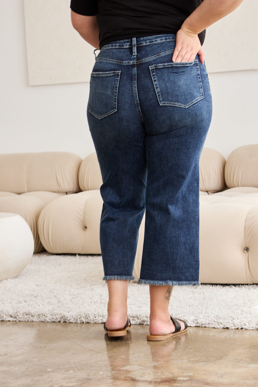 RFM Full Size Tummy Control High Waist Raw Hem Jeans - Corinne's Boutique