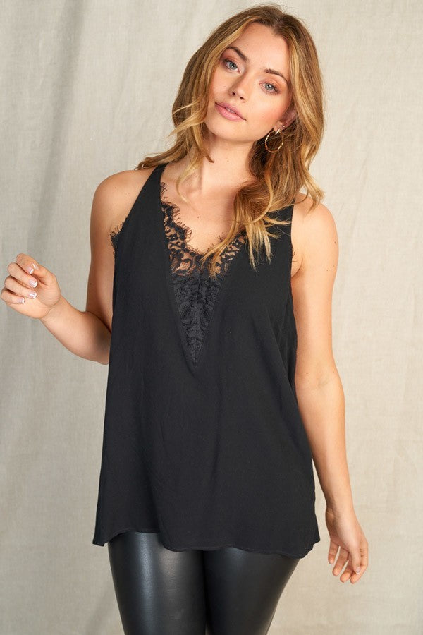 Lace Detail Tank Top - Corinne's Boutique