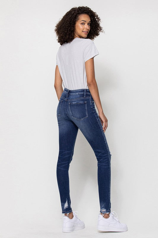 MID RISE ANKLE SKINNY DISTRESSED HEM FLYING MONKEY JEANS - Corinne's Boutique