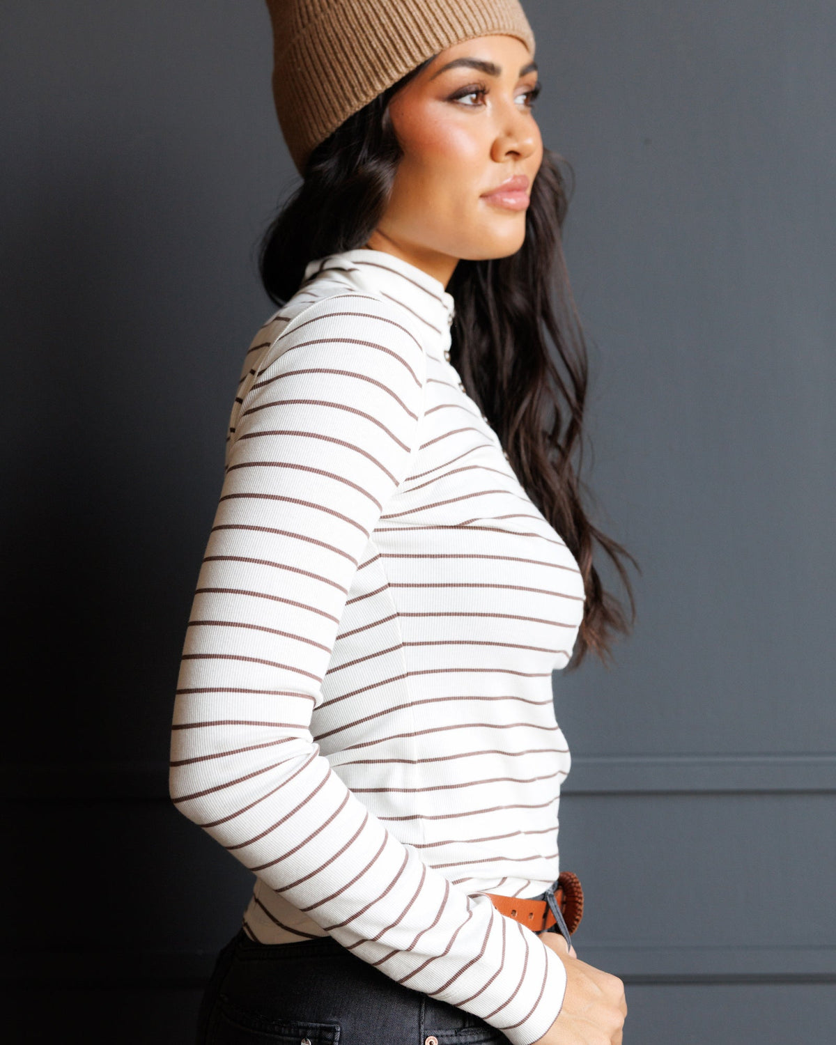 Mock Neck Henley Long Sleeve Top