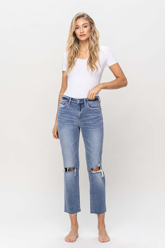 HIGH RISE STRAIGHT WITH CLEAN RAW HEM BY FLYING MONKEY JEANS - Corinne's Boutique