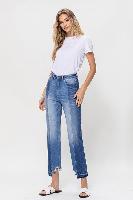 SUPER HIGH RISE CROP STRAIGHT W CONTRAST BY FLYING MONKEY JEANS - Corinne's Boutique