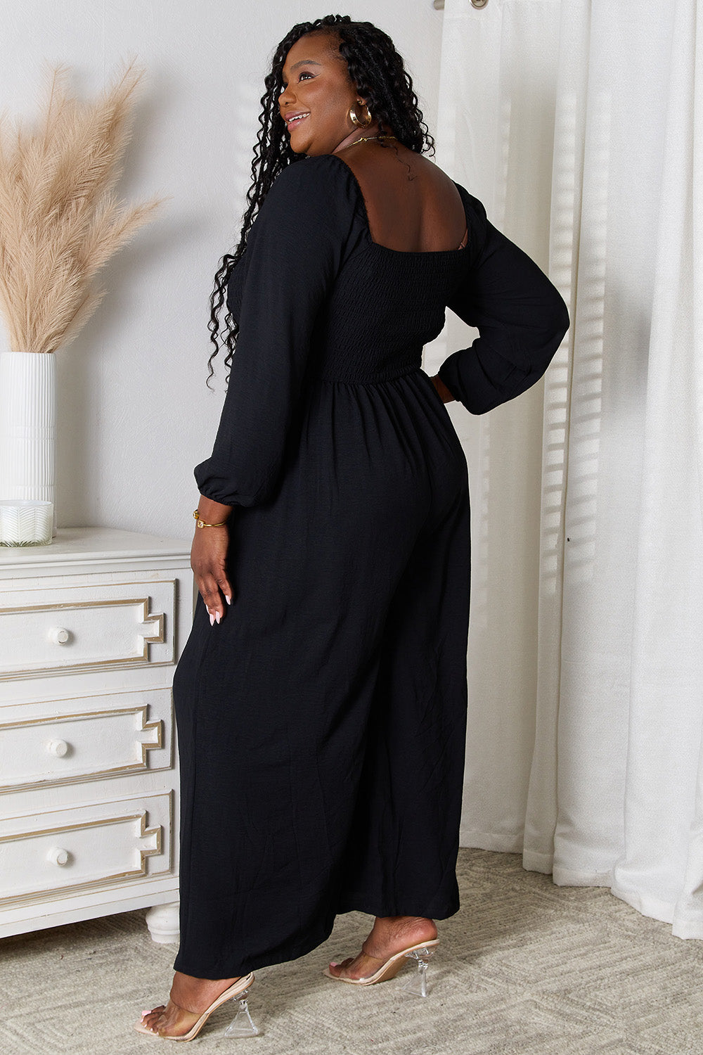 Square Neck Jumpsuit with Pockets - Corinne's Boutique