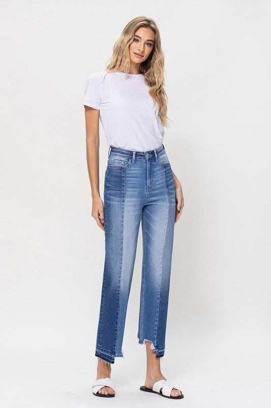 SUPER HIGH RISE CROP STRAIGHT W CONTRAST BY FLYING MONKEY JEANS - Corinne's Boutique