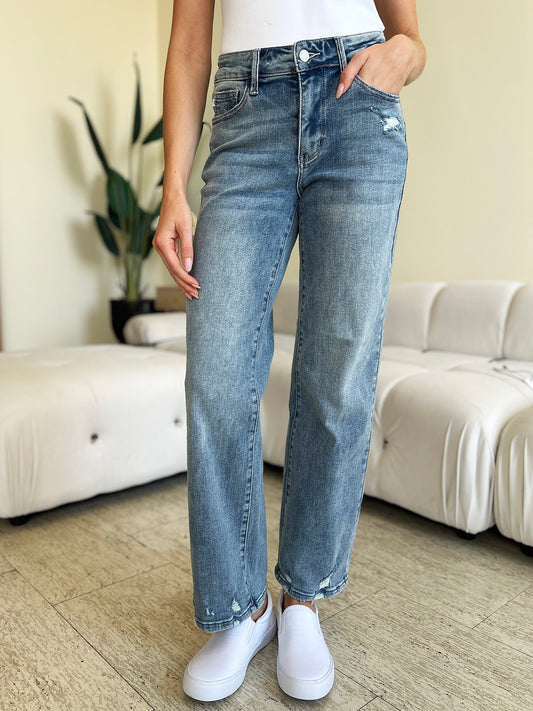 Judy Blue Full Size High Waist Distressed Straight Jeans - Corinne's Boutique