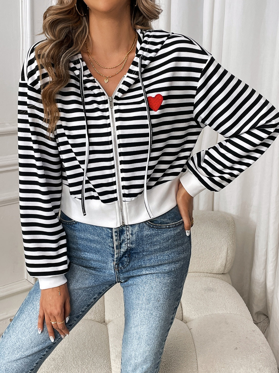 Striped Zip Up Long Sleeve Jacket