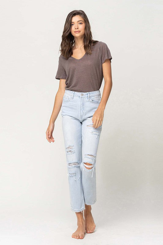 SUPER HIGH RISE DISTRESSED CROP STRAIGHT BY FLYING MONKEY JEANS - Corinne's Boutique