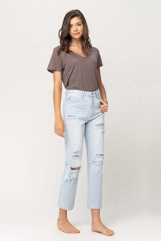 SUPER HIGH RISE DISTRESSED CROP STRAIGHT BY FLYING MONKEY JEANS - Corinne's Boutique