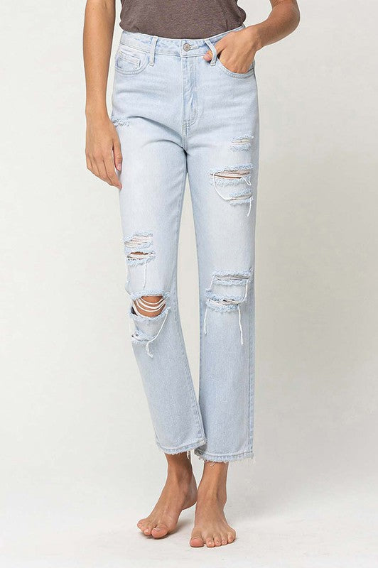 SUPER HIGH RISE DISTRESSED CROP STRAIGHT BY FLYING MONKEY JEANS - Corinne's Boutique