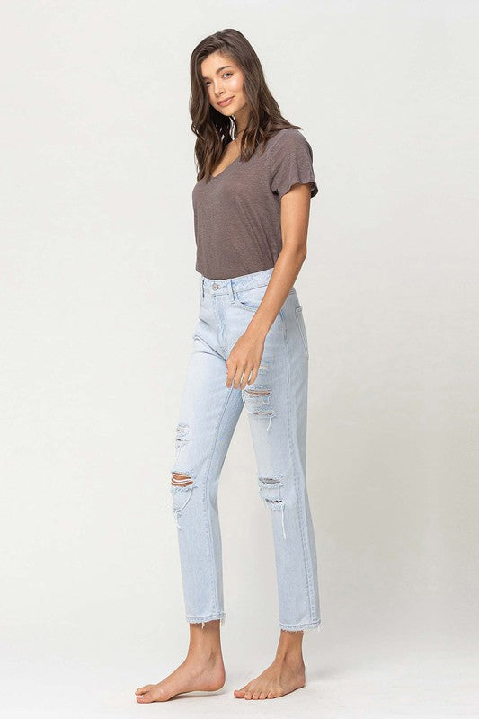 SUPER HIGH RISE DISTRESSED CROP STRAIGHT BY FLYING MONKEY JEANS - Corinne's Boutique