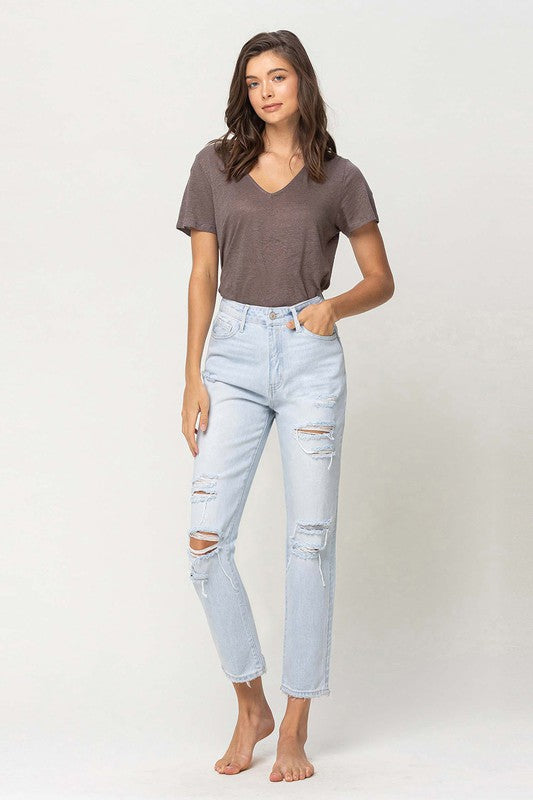 SUPER HIGH RISE DISTRESSED CROP STRAIGHT BY FLYING MONKEY JEANS - Corinne's Boutique