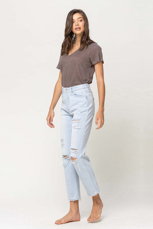 SUPER HIGH RISE DISTRESSED CROP STRAIGHT BY FLYING MONKEY JEANS - Corinne's Boutique