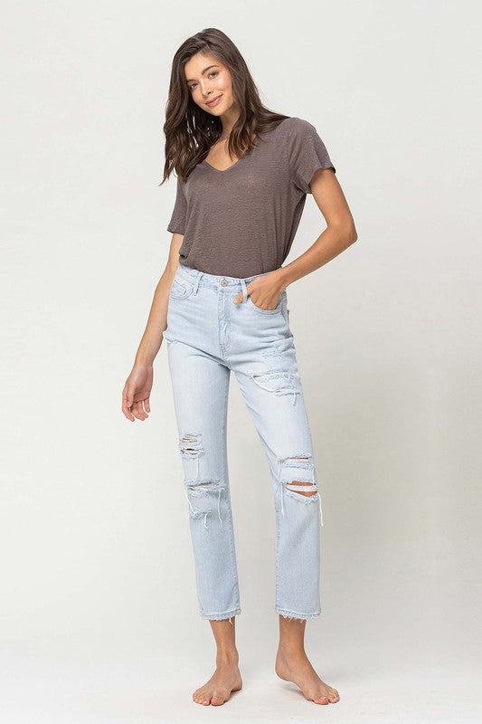 SUPER HIGH RISE DISTRESSED CROP STRAIGHT BY FLYING MONKEY JEANS - Corinne's Boutique