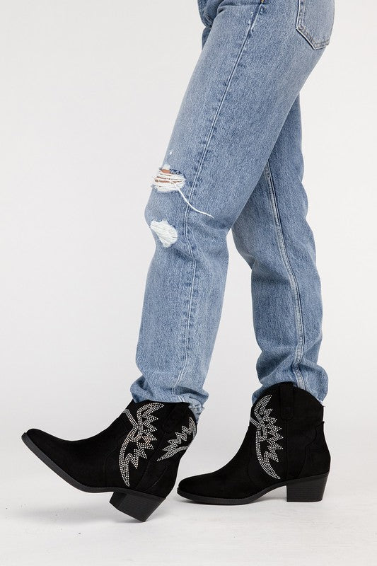 RONAN Rhinestone Western Booties - Corinne's Boutique