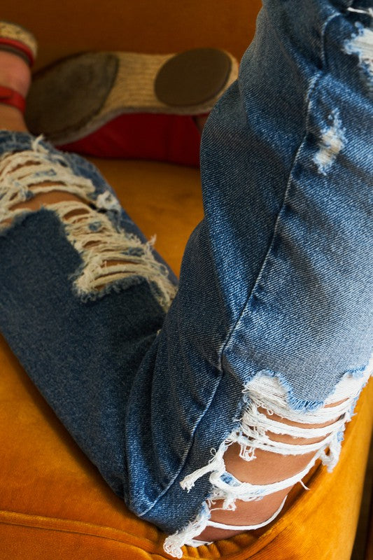 SUPER HIGH RISE TATTERED ANKLE STRAIGHT BY FLYING MONKEY JEANS - Corinne's Boutique