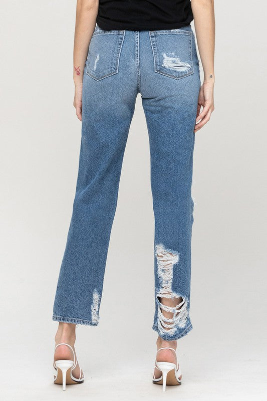 SUPER HIGH RISE TATTERED ANKLE STRAIGHT BY FLYING MONKEY JEANS - Corinne's Boutique