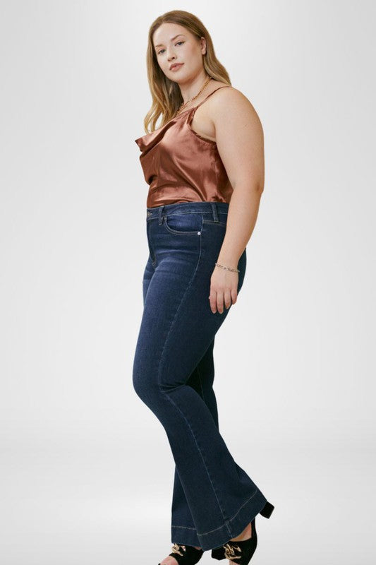 Plus Size High Rise Flare Kan Can Jeans - Corinne's Boutique