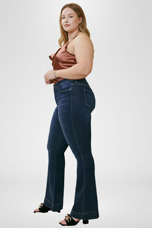 Plus Size High Rise Flare Kan Can Jeans - Corinne's Boutique