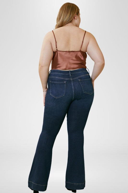 Plus Size High Rise Flare Kan Can Jeans - Corinne's Boutique