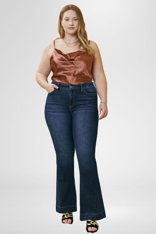 Plus Size High Rise Flare Kan Can Jeans - Corinne's Boutique