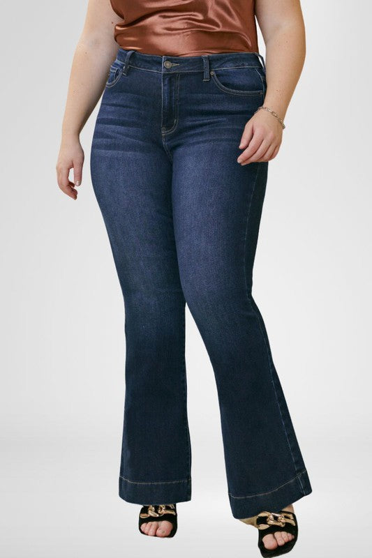 Plus Size High Rise Flare Kan Can Jeans - Corinne's Boutique