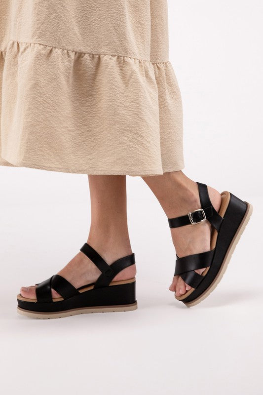 Clever-S Cross Strap Wedge Sandals - Corinne's Boutique