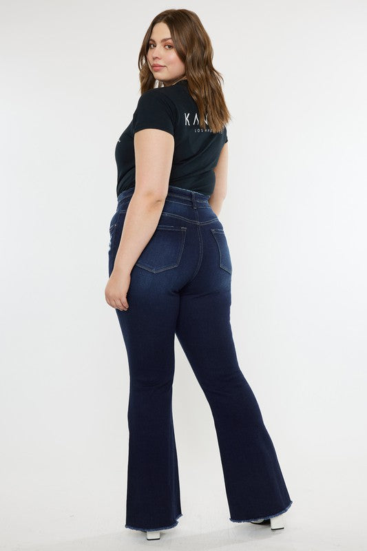 Plus High Rise Double WB Fray Hem Flare Jeans Kan Can Jeans - Corinne's Boutique