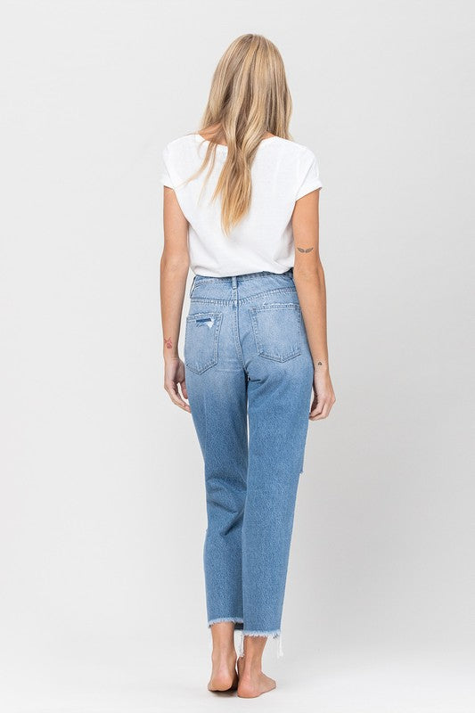 DISTRESSED RAW HEM MOM JEANS BY FLYING MONKEY JEANS - Corinne's Boutique