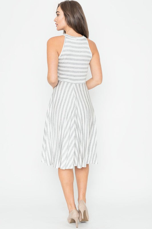 Plus Size Stripe Halter Neck Midi Swing Dress - Corinne's Boutique