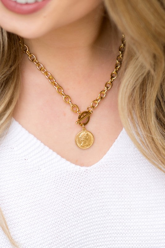 Coin Accent Chain Necklace - Corinne's Boutique