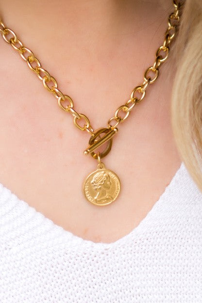 Coin Accent Chain Necklace - Corinne's Boutique