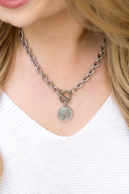 Coin Accent Chain Necklace - Corinne's Boutique