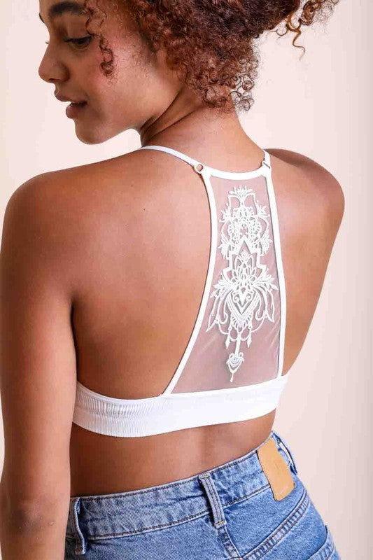 Tattoo Mesh Racerback Bralette - Corinne's Boutique