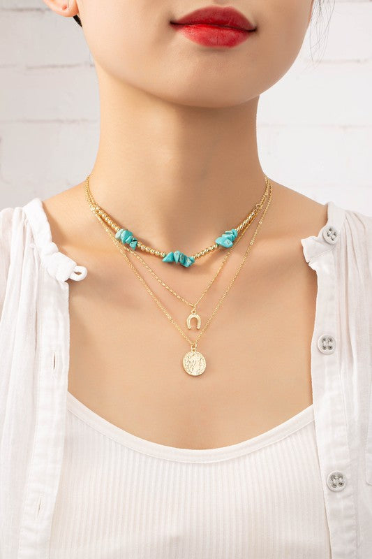 Choker Necklace with Turquoise Horseshoe and Coin Pendants