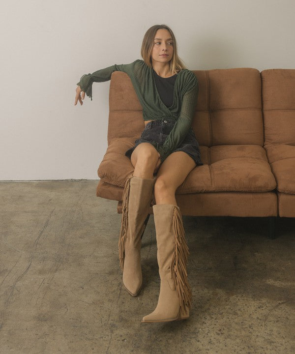 OASIS SOCIETY OUT WEST - Knee-High Fringe Boots - Corinne's Boutique