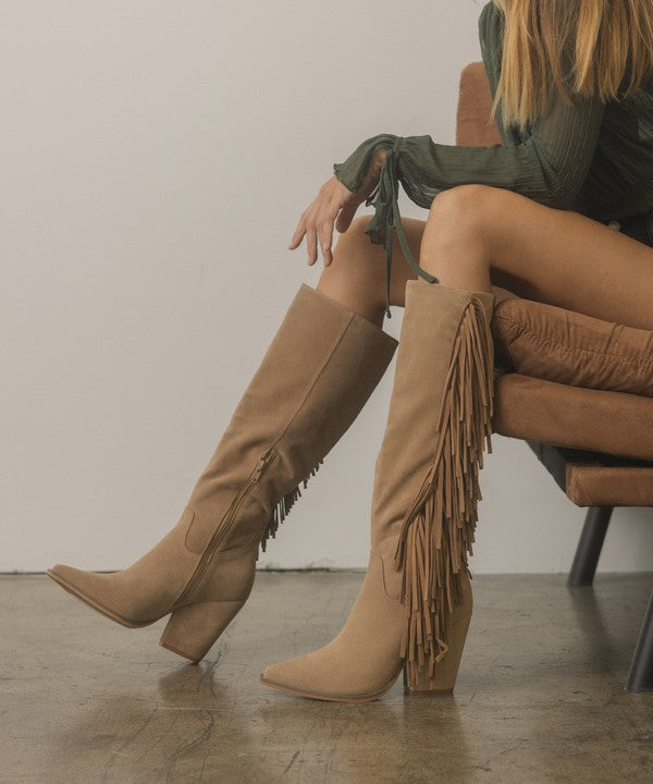 OASIS SOCIETY OUT WEST - Knee-High Fringe Boots - Corinne's Boutique