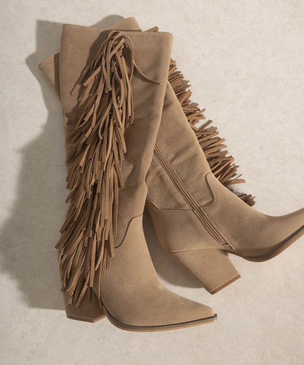 OASIS SOCIETY OUT WEST - Knee-High Fringe Boots - Corinne's Boutique