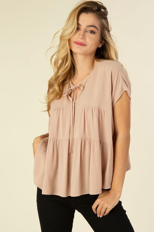 A Line Tiered Short Sleeve Top - Corinne's Boutique