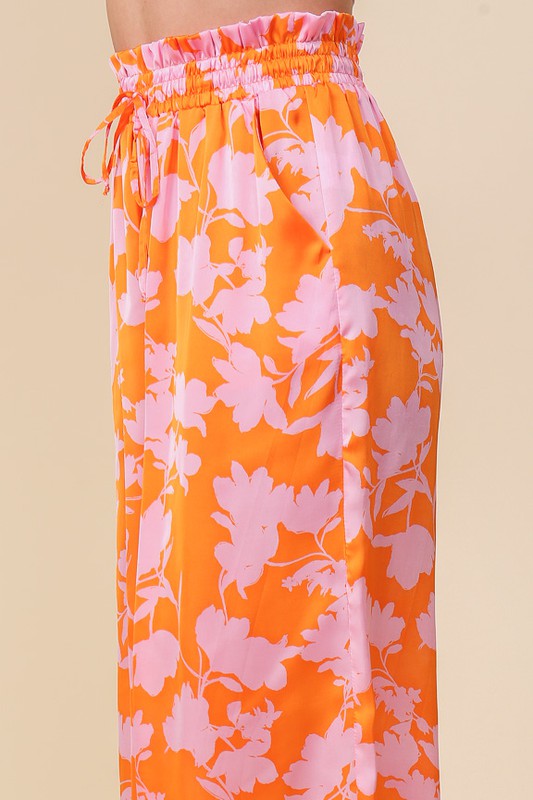 TROPICAL PRINT WIDE PANTS WITH DRAWSTRING - Corinne's Boutique