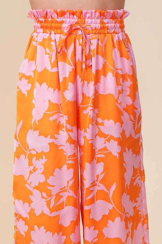 TROPICAL PRINT WIDE PANTS WITH DRAWSTRING - Corinne's Boutique