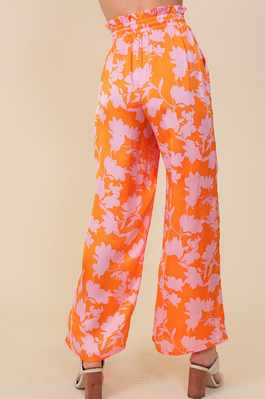 TROPICAL PRINT WIDE PANTS WITH DRAWSTRING - Corinne's Boutique