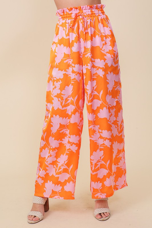 TROPICAL PRINT WIDE PANTS WITH DRAWSTRING - Corinne's Boutique