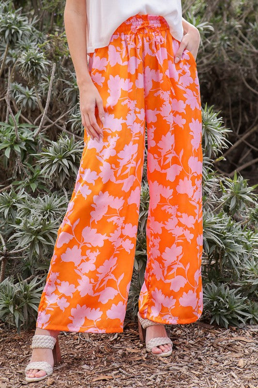 TROPICAL PRINT WIDE PANTS WITH DRAWSTRING - Corinne's Boutique