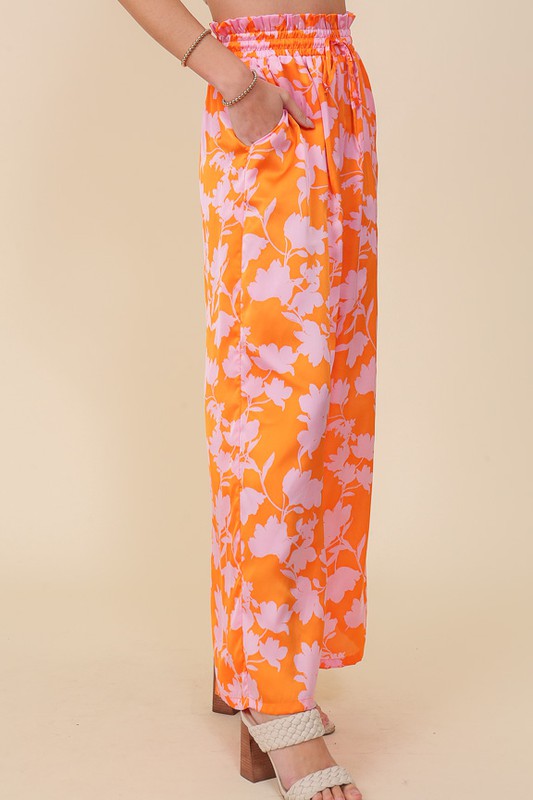 TROPICAL PRINT WIDE PANTS WITH DRAWSTRING - Corinne's Boutique