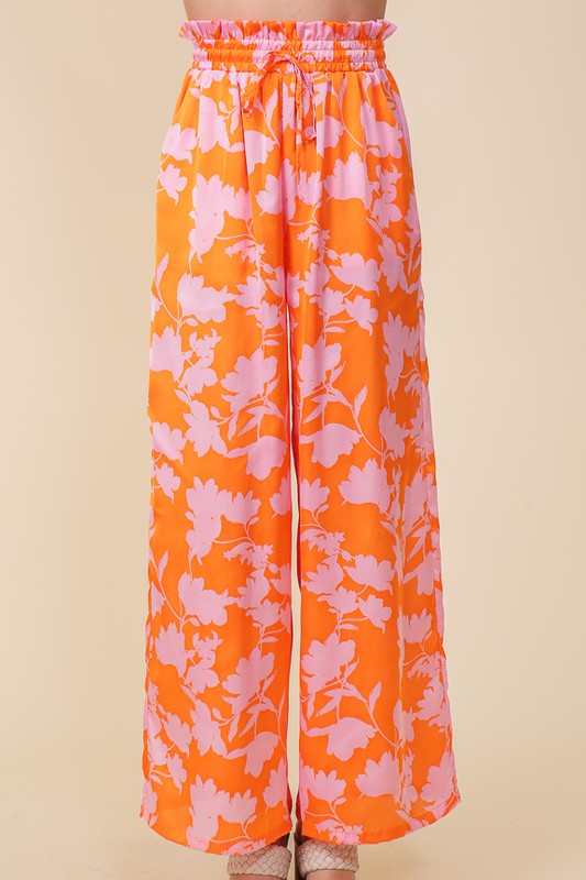 TROPICAL PRINT WIDE PANTS WITH DRAWSTRING - Corinne's Boutique