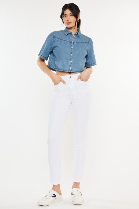 Kancan High Rise Ankle White Skinny Jeans - Corinne's Boutique