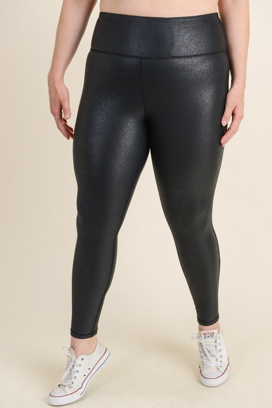 Curvy Foil High Waist Leggings By Mono B - Corinne's Boutique