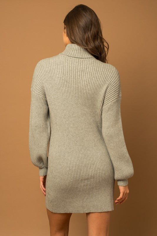 Turtle Neck Balloon Sleeve Sweater Dress - Corinne's Boutique