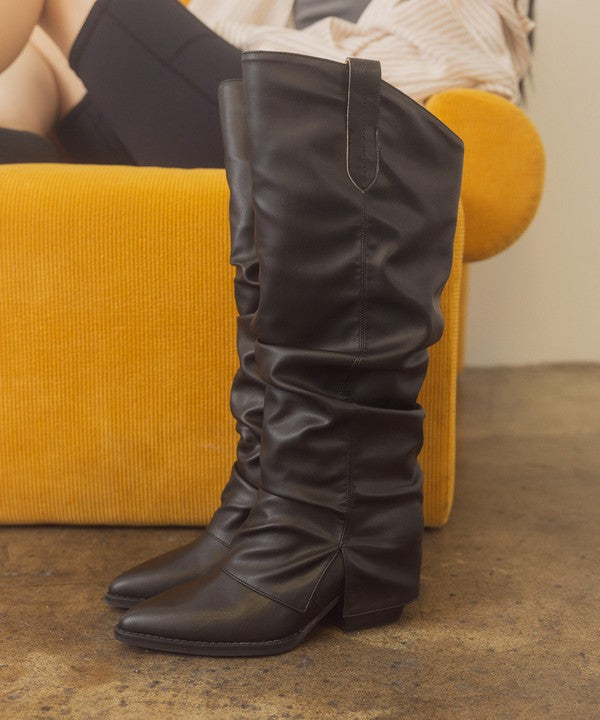 OASIS SOCIETY Thea - Fold Over Slit Jean Boots - Corinne's Boutique