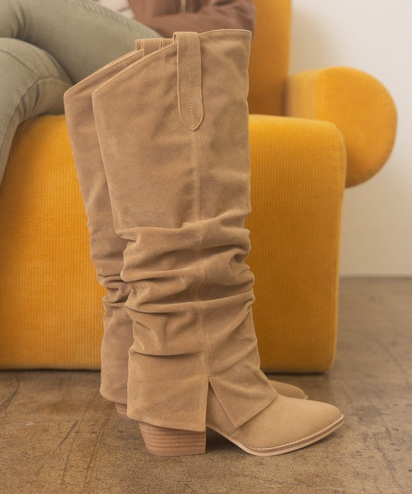 OASIS SOCIETY Thea - Fold Over Slit Jean Boots - Corinne's Boutique